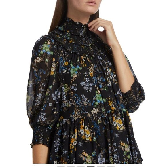 Cinq à Sept Melony Smocked Floral Print Dress  Size 0 - Picture 5 of 9